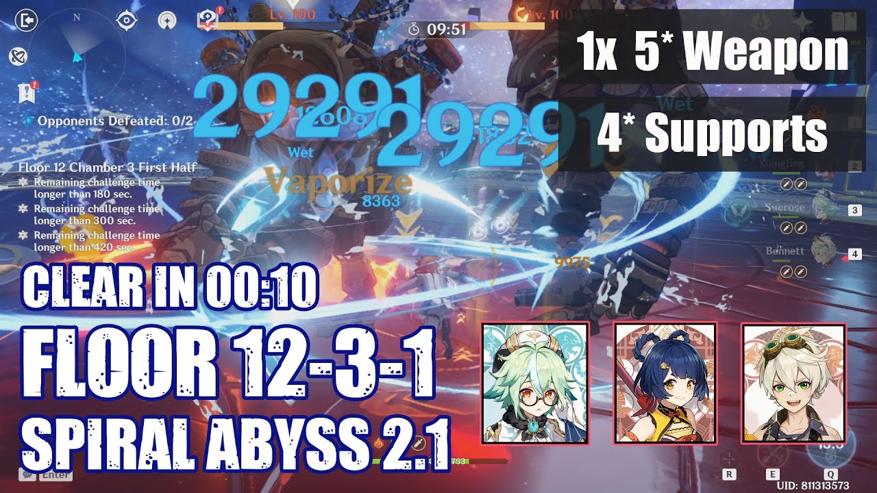 C0 Childe Vaporize Comp ft. Sucrose Vs. 2 Ruin Guards 10s [Spiral Abyss 2.1 Floor 12-3-1]