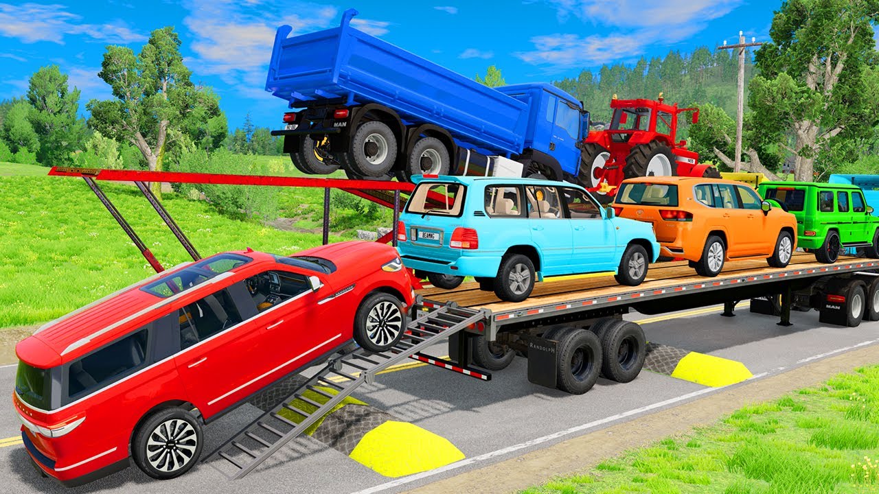Flatbed Truck McQueen | Transportation with Truck - Pothole vs Car #36 | BeamNG.Drive Gameplay