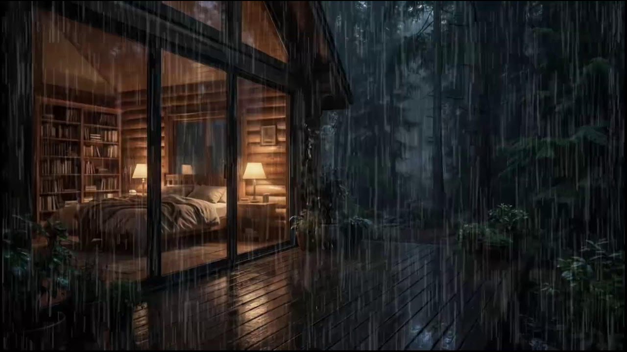 Forest Cabin at Night 🌲 | Gentle rain falling outside, calming rain ambience for peaceful relaxation
