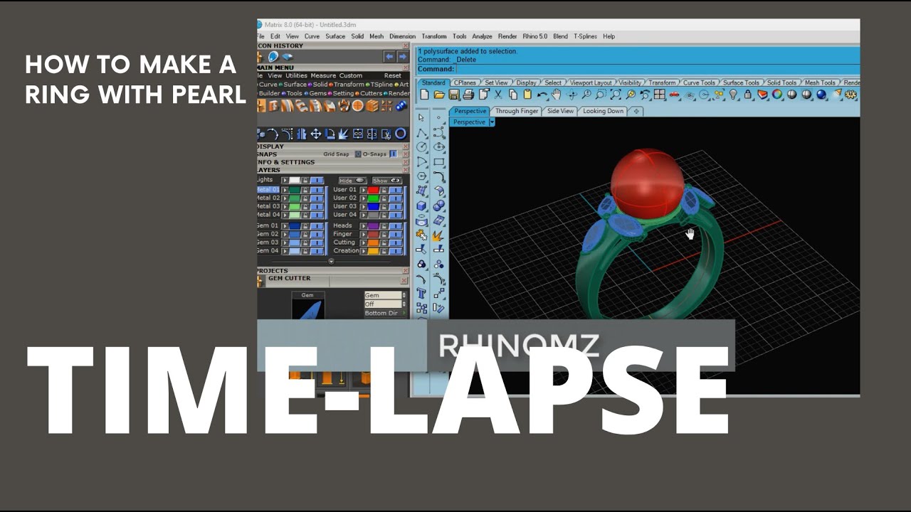 MAKE A RING WITH PEARL AND GEMSTONES (TIME-LAPSE) - تایملپس ساخت انگشتر مروارید در نرم افزار ماتریکس