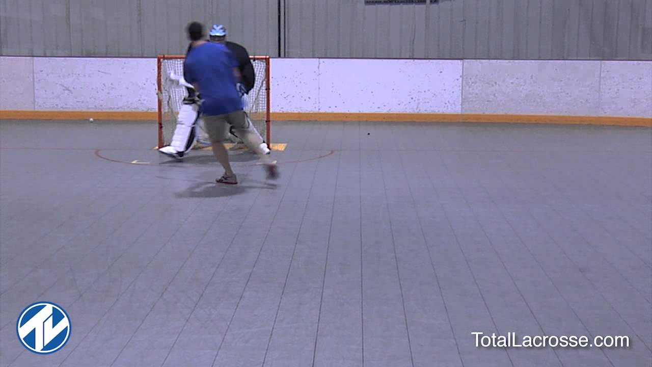Shooting on indoor lacrosse goals with Jordan Hall