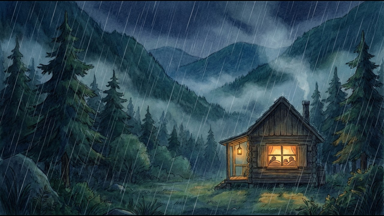 Trapped by Rain in a Tiny Mountain Home — A Cozy Night Together | Ghibli-Style Video