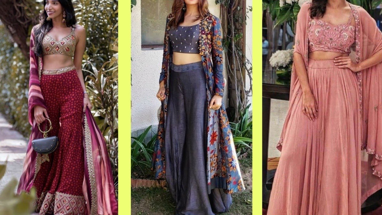 trending crop top  Palazzo  dress / crop top jacket dress design