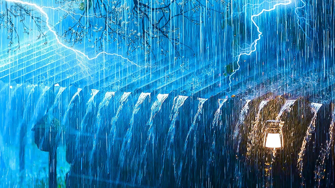 Overcome Stress to Deep Sleep with Torrential Rain & Rolling Thunder on a Metal Roof at Night