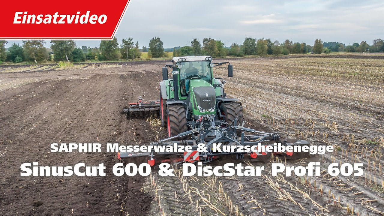 SAPHIR SinusCut 600 Messerwalze & SAPHIR DiscStar 605 Profi Kurzscheibenegge im Maisstoppelumbruch
