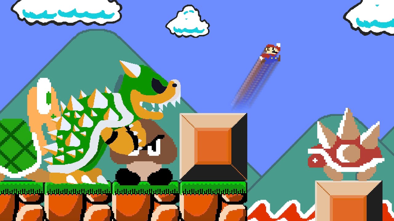 Everything around becomes huge to Mario