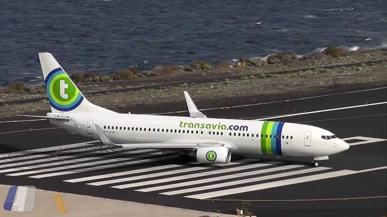 Transavia B737-800 landing an take off at La Palma (2 Days 2 Views) [HD]