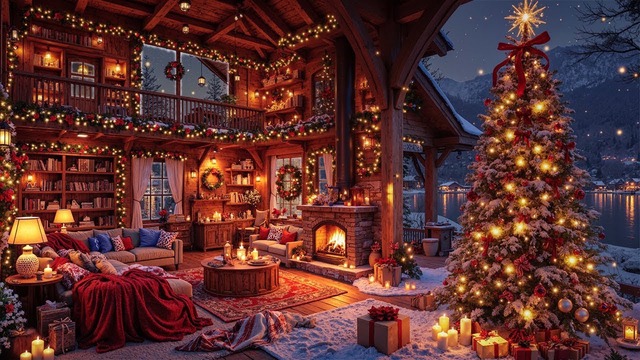 Warm Christmas Fireplace Ambience ❄️ Soft Snowfall & Sweet Christmas Jazz in a Cozy Winter Cottage