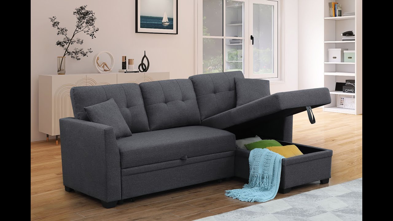 Official F4001 Assembly Video Fabric Sleeper Sectional Sofa With Storage