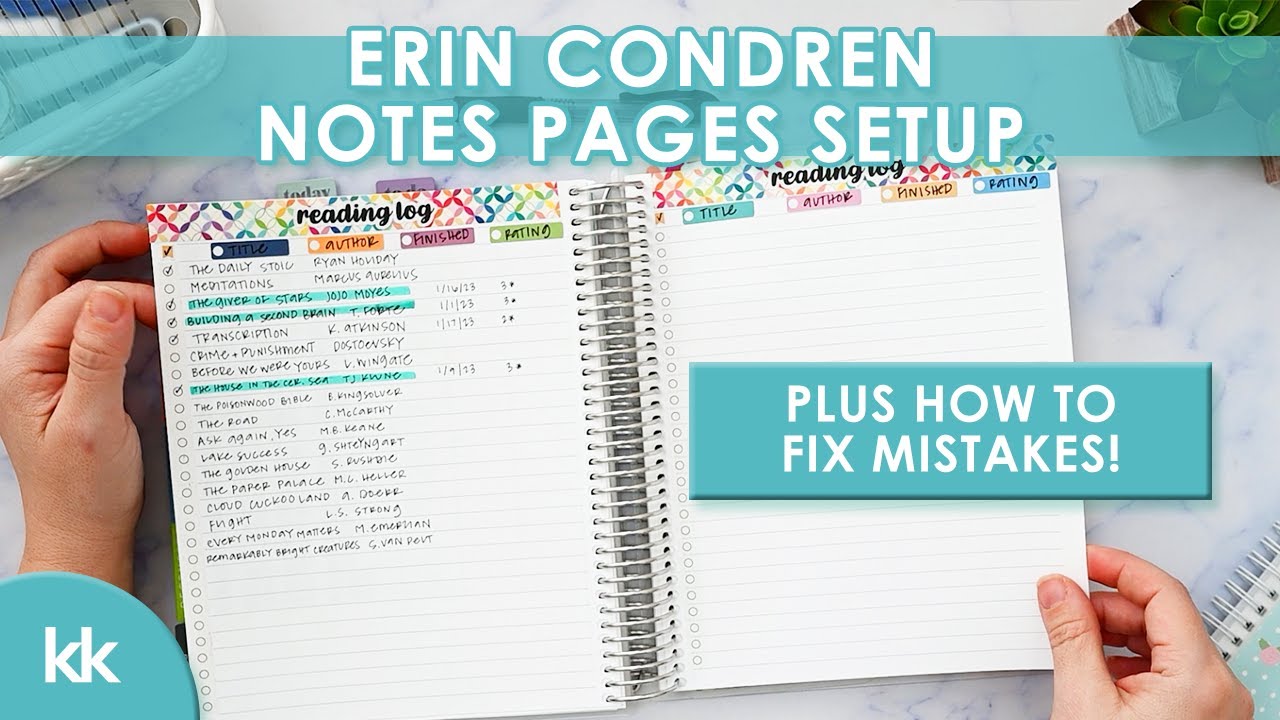 How to Use Erin Condren Notes Pages | Simple Reading Log, Table of Contents, and How to Fix Mistakes