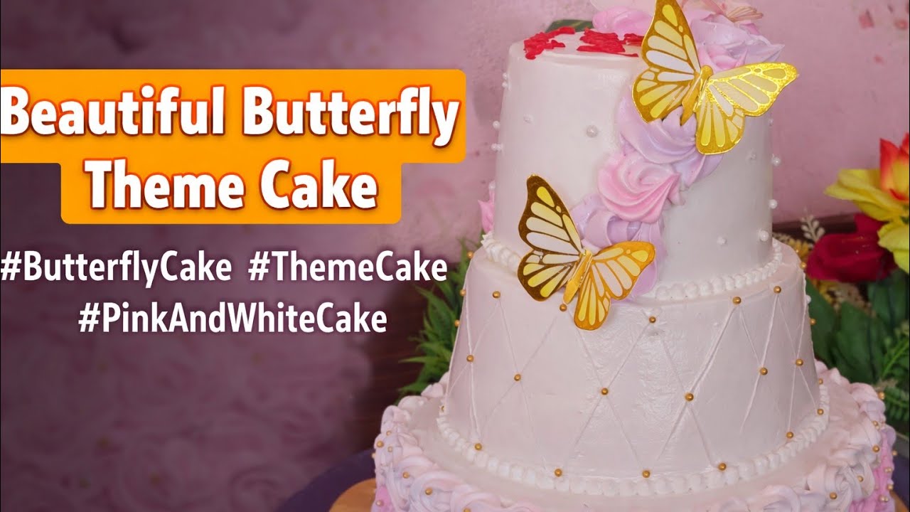 Beautiful Butterfly Theme Cake 🎂🦋 | Pink & White 2 Tier Designer Cake | Birthday / Anniversary cake 