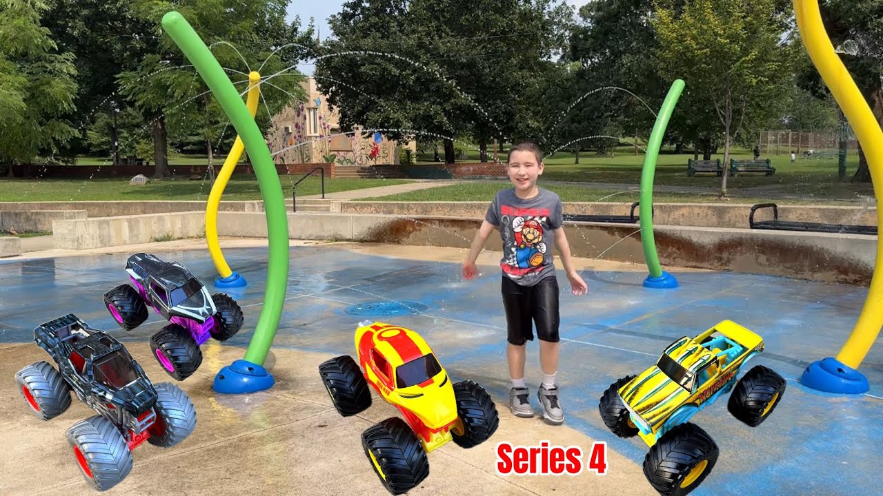 MONSTER TRUCKS play with WATER at the PARK 🛝 Marvel Monster Truck (series 4)
