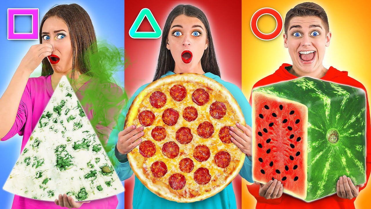 GEOMETRIC SHAPES FOOD CHALLENGE #2 | Eating Funky & Gross Impossible Foods by Multi DO Challenge