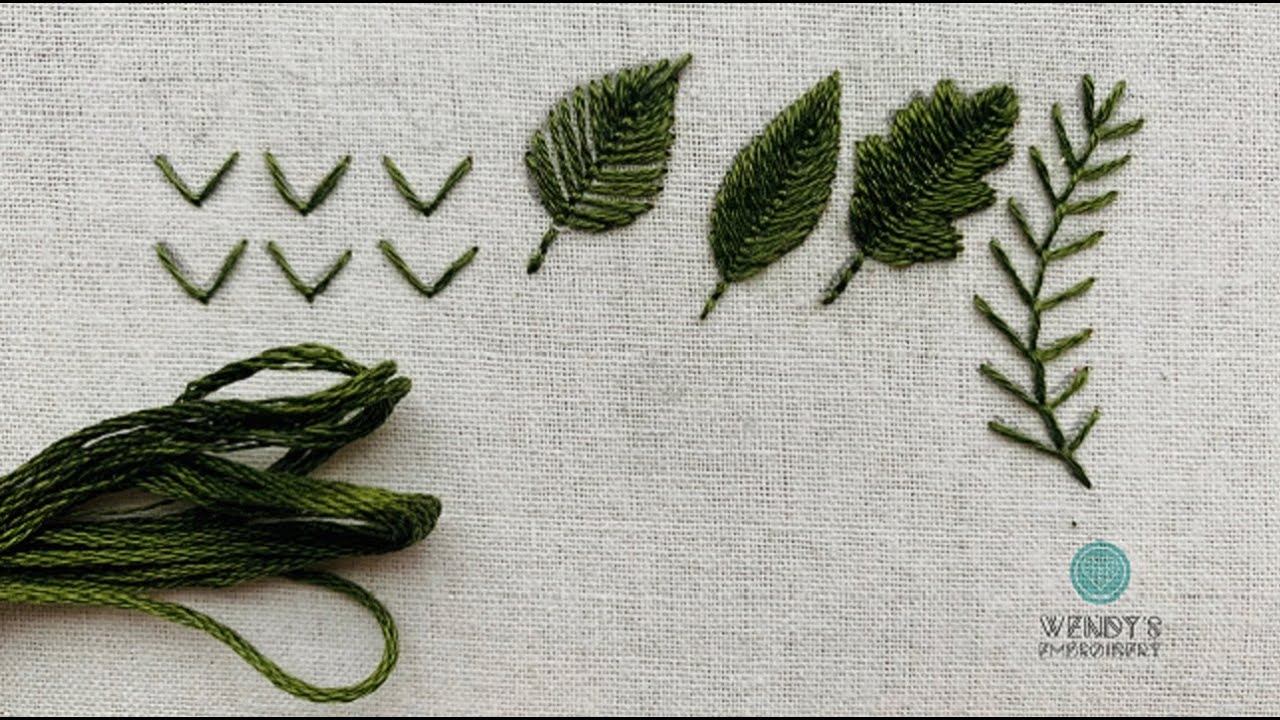 Стежок Fly Stitch, применяемый в вышивке листьев
