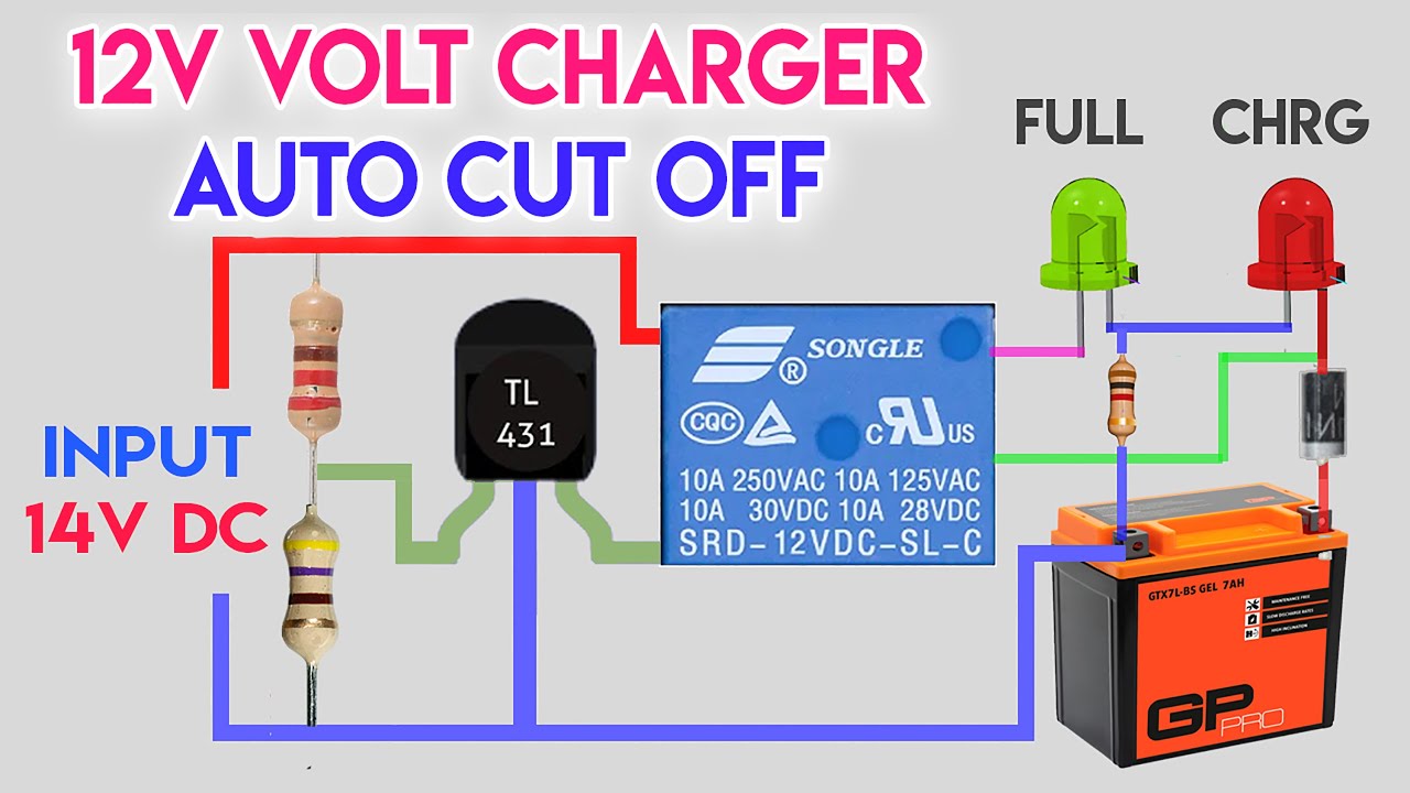 Auto cut off 12 volt battery charger circuit with TL431 Regulator