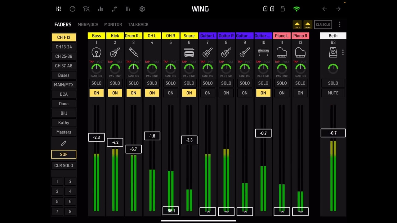 Использование посылов на фейдере Behringer Wing Copilot
