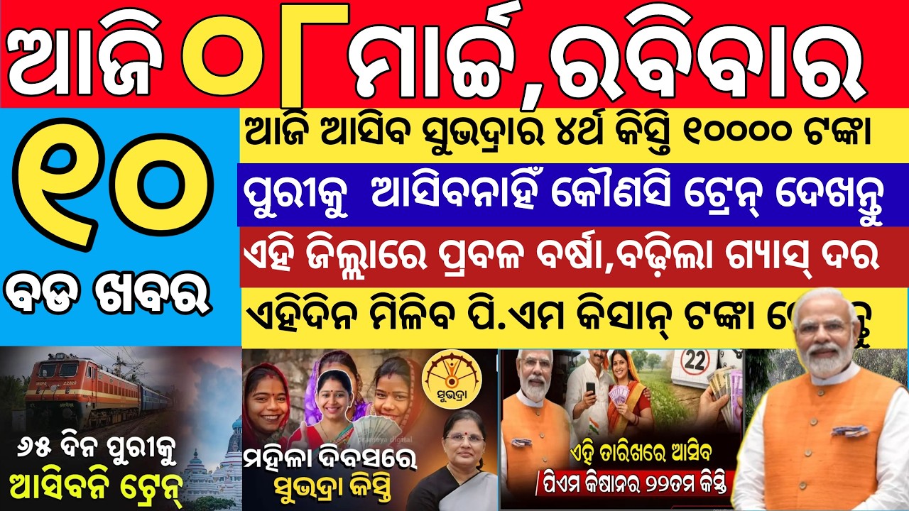 today's morning news odisha/08 march 2026/ subhadra yojana online registration/odisha news today