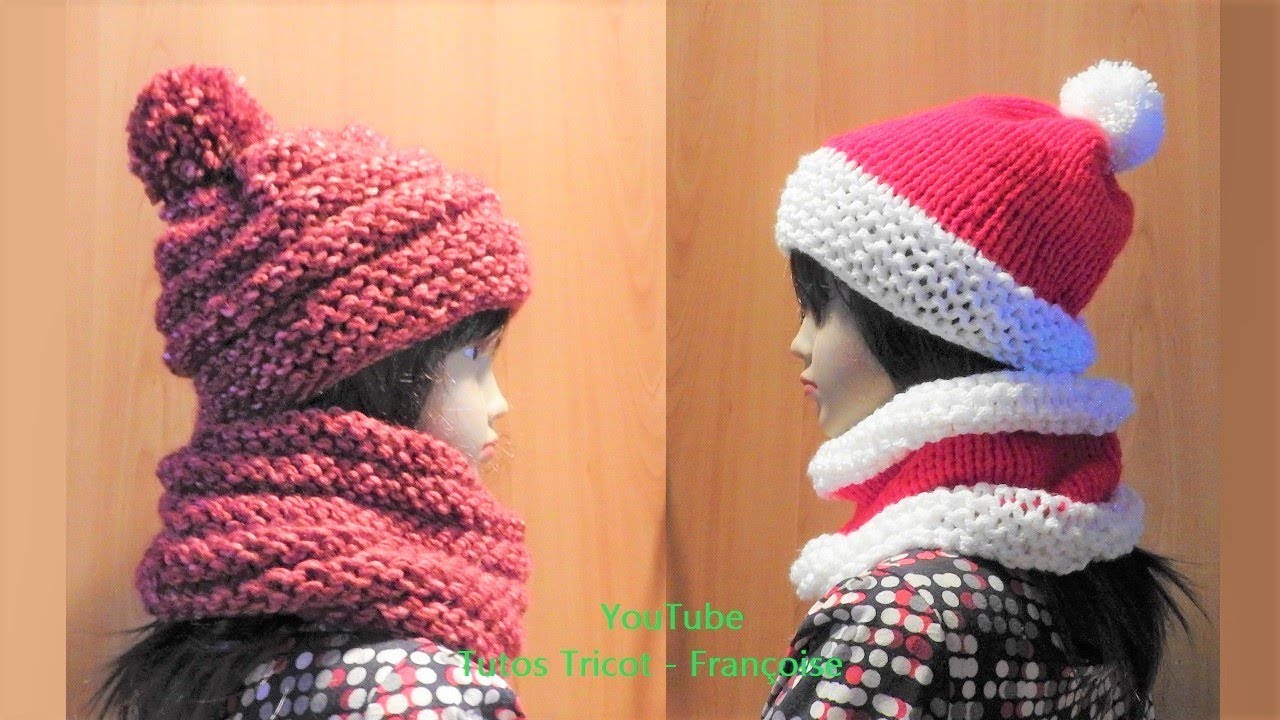 Tuto tricot Bonnet Enfant 3 à 8 ans et pompon & Snood | Tricoter en cercle avec aiguille circulaire