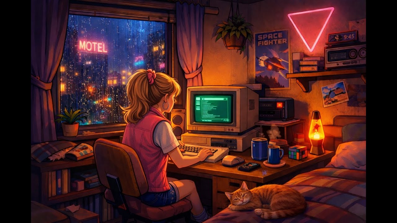 🐈 and coding girl | chill 80s nostalgia synthwave🌊