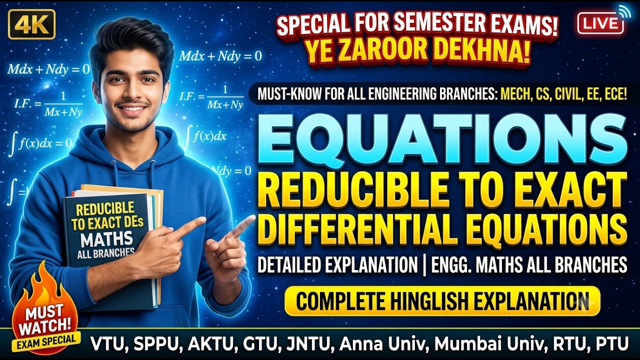 Equations Reducible to Exact Differential Equations | Detailed Explanation| Engg. Maths All Branches
