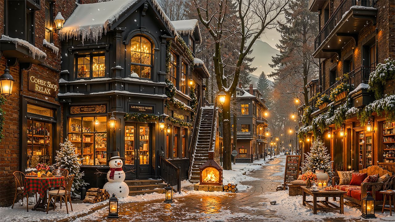 Warm Morning Winter Ambience at Coffee Shop ❄️ Relaxing Winter Jazz Background Music for Work, Study
