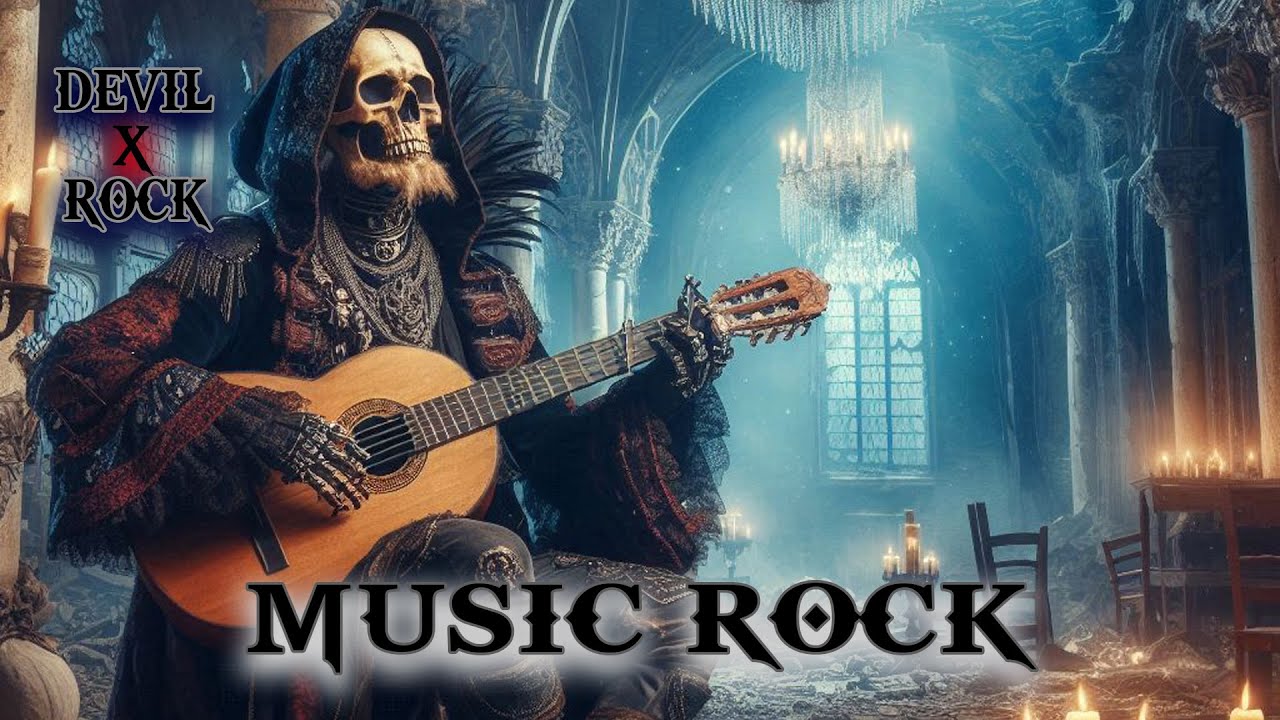 Epic Instrumental Rock Adventure: A Skeletal Guitarist in a Dark Fantasy Realm