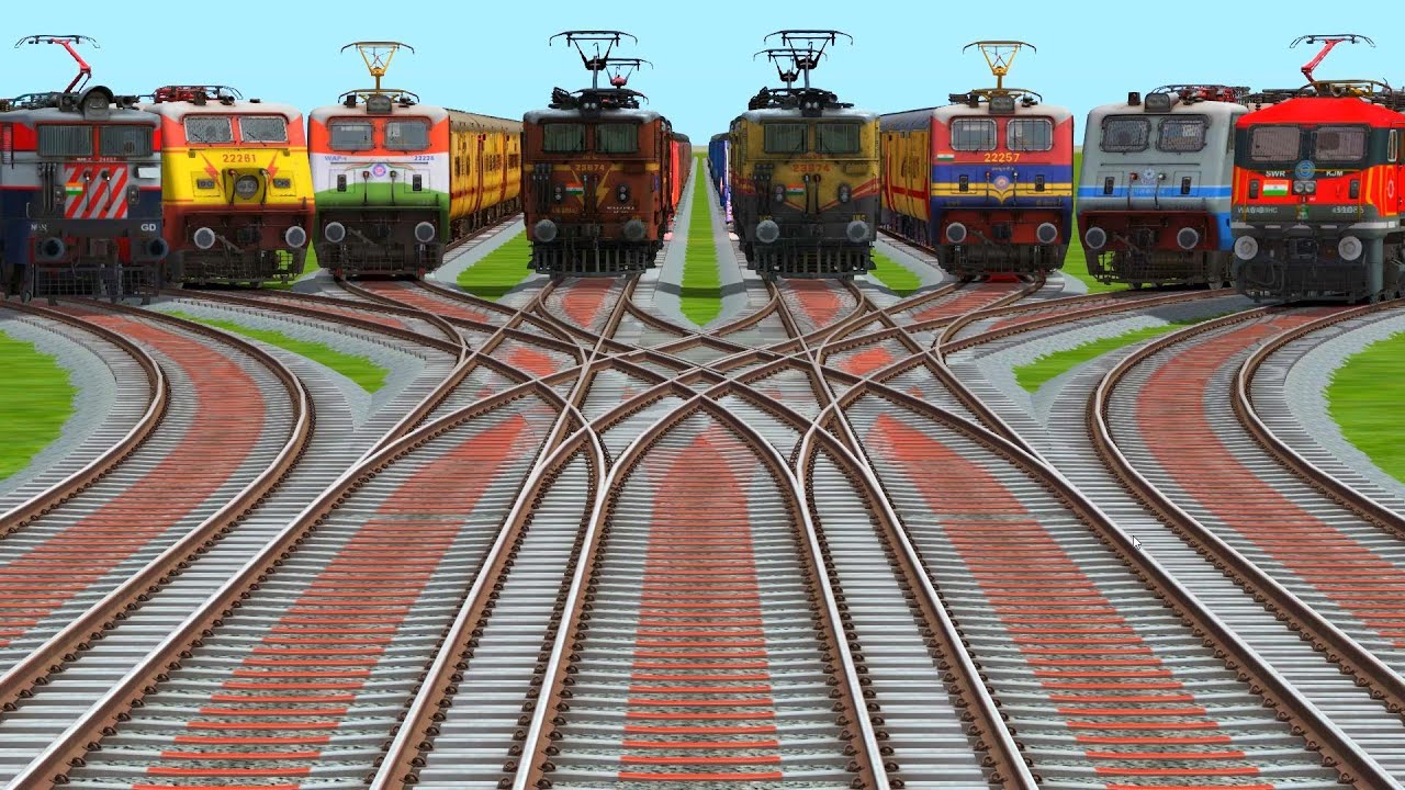 ✨️Eights Trains Crossing At Bumpy Curves Railroad Junctions | indian railways | train train game 