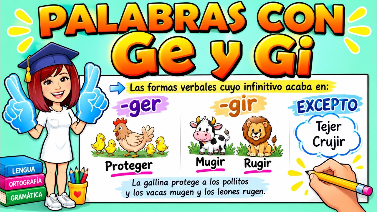 📚PALABRAS CON GE y GI 🔻Video educativo para niños de primaria🔻 Reglas de ortografía