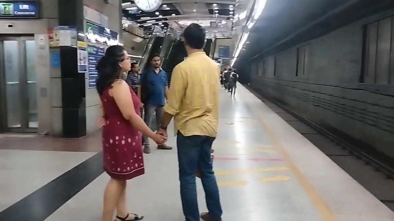 Inside of Delhi metro station/ Hauz khas metro station in New Delhi