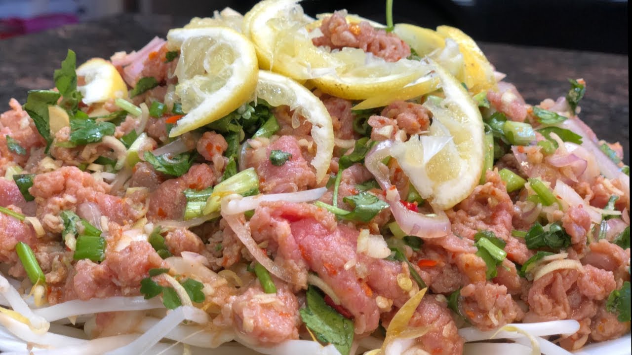 ភ្លាសាច់គោKhmer raw beef salad-Beef tartare-Khmer food
