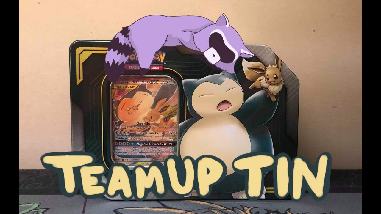 Opening a Snorlax Eevee Tag Team Team Up Tin
