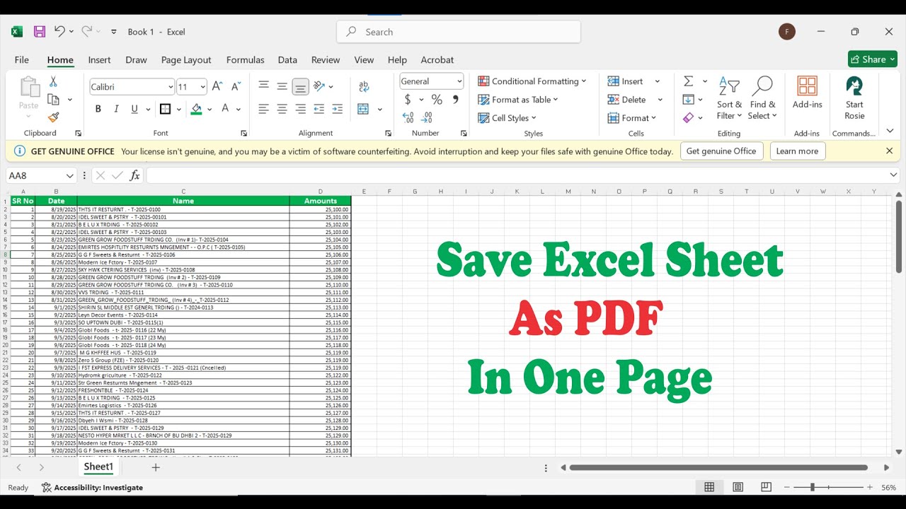 How to convert excel sheet into pdf as one page | #exceltopdf