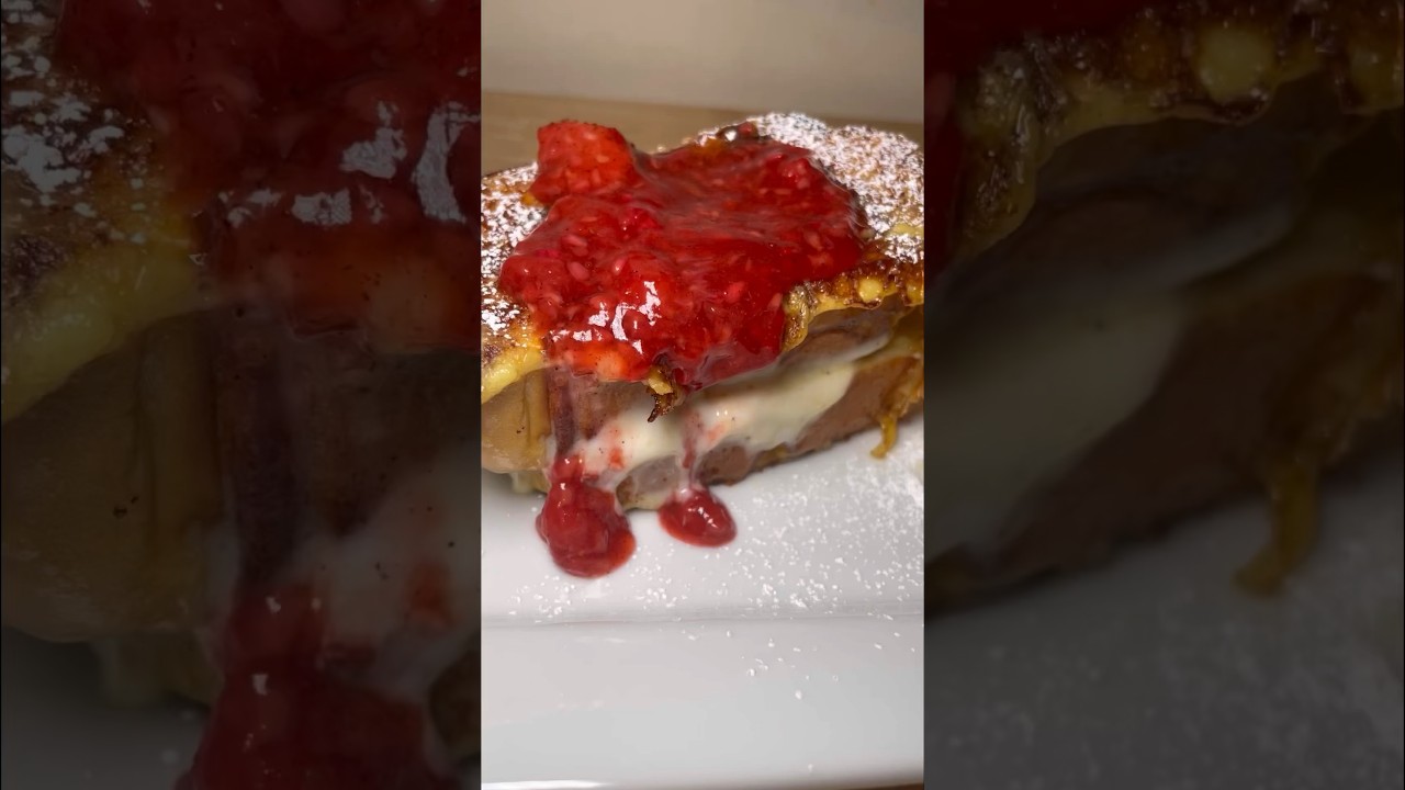 Strawberry ￼ raspberry stuffed French toast #breakfastideas