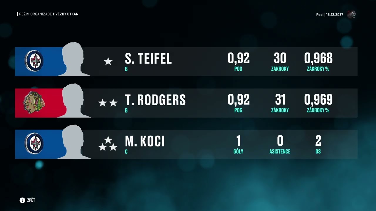 NHL 25   GM  Winnipeg  2037  -   27 - 29    zápas zkl.  části simulace