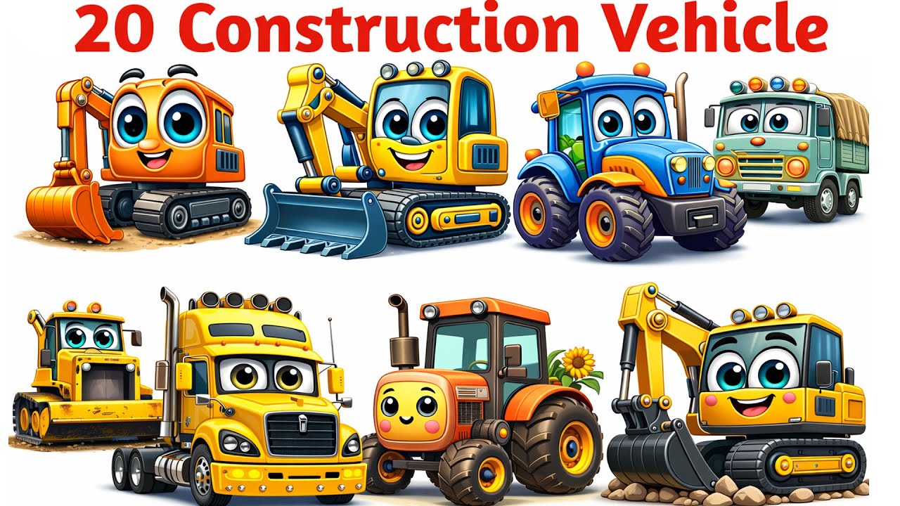 निर्माण वाहन सीखें बच्चों के लिए | 20 Construction Vehicle Names for Kids #kidslearning
