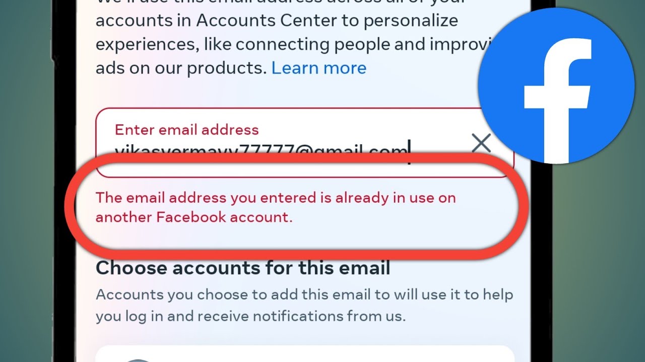 The Email Address You Entered Is Already In Use On Another Facebook Account