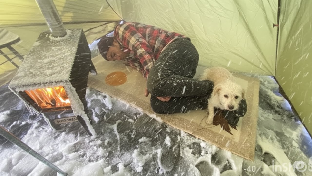 【氷点下40℃】猛烈な吹雪に飲み込まれた雪中キャンプ。薪ストーブが限界。一晩中テントが揺れ続ける過酷なサバイバル。