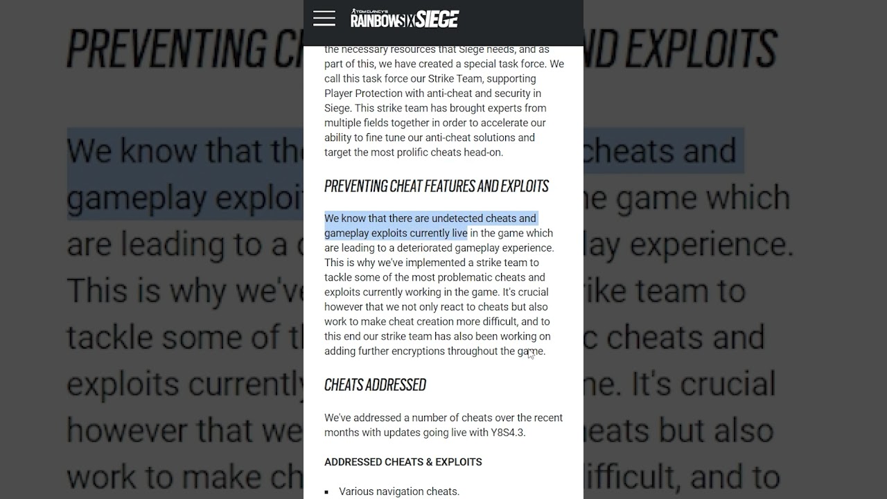 Undetectable Cheat Issue Year 9 - 6News - Rainbow Six Siege