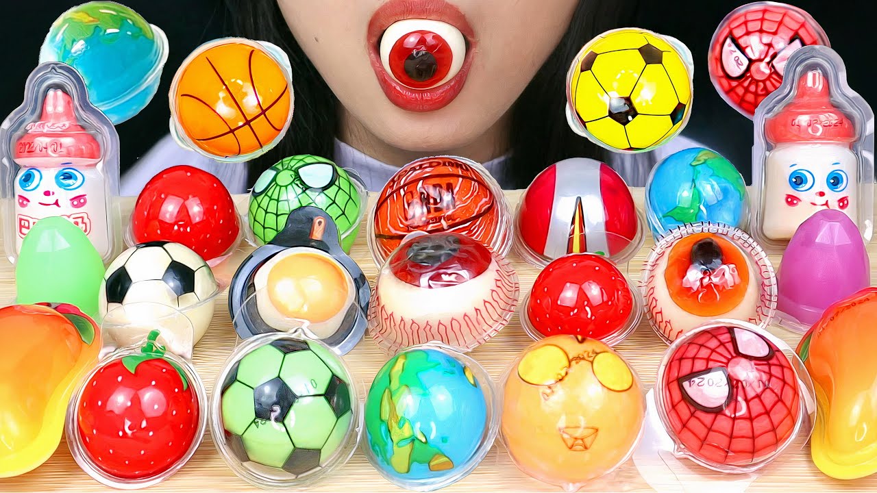 ASMR GUMMY JELLY CANDY 🌏 PLANET GUMMI 👁️ EYEBALL GUMMY, STRAWBERRY JELLY, MANGO, SPIDERMAN
