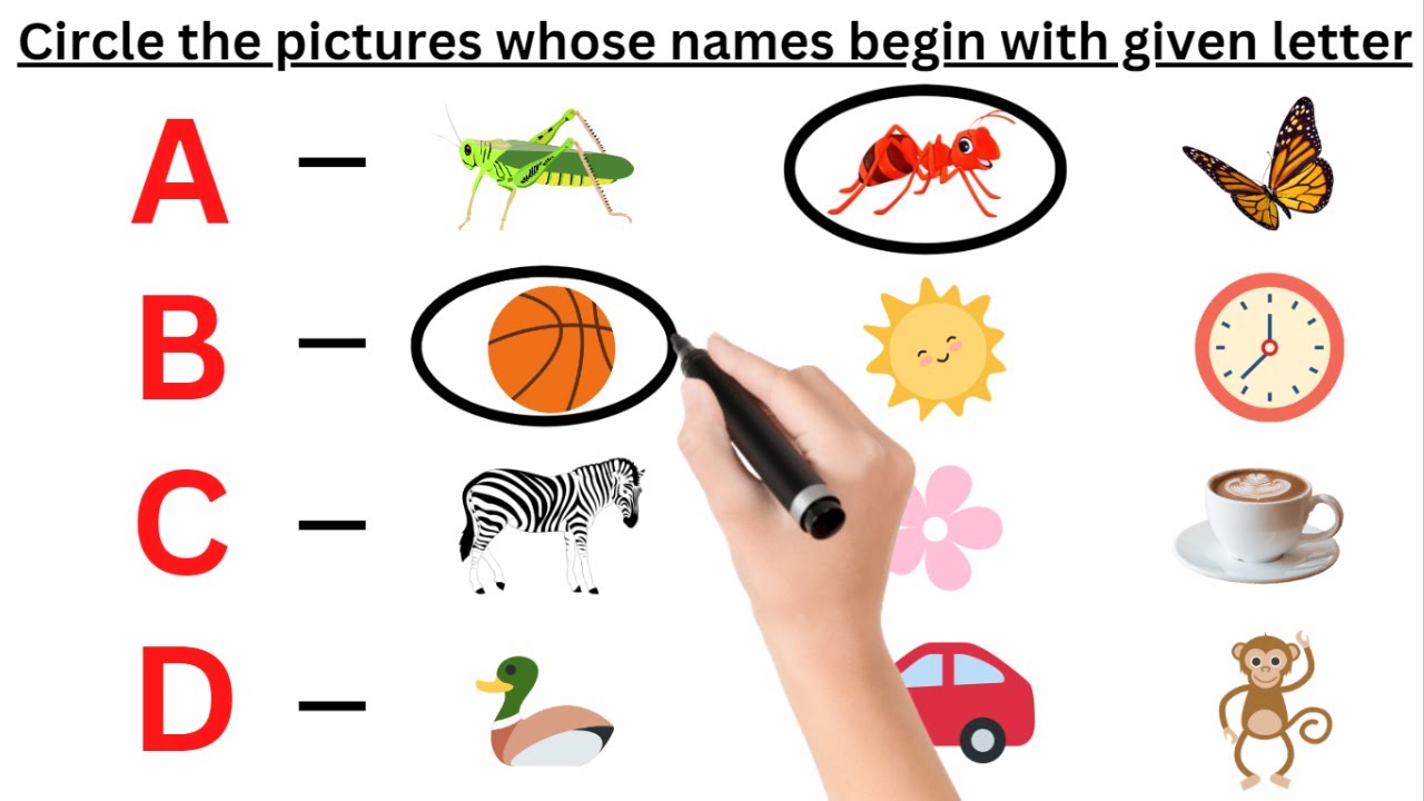 Circle the pictures whose names begin with given letter, English Worksheet for kids, Circle Activity