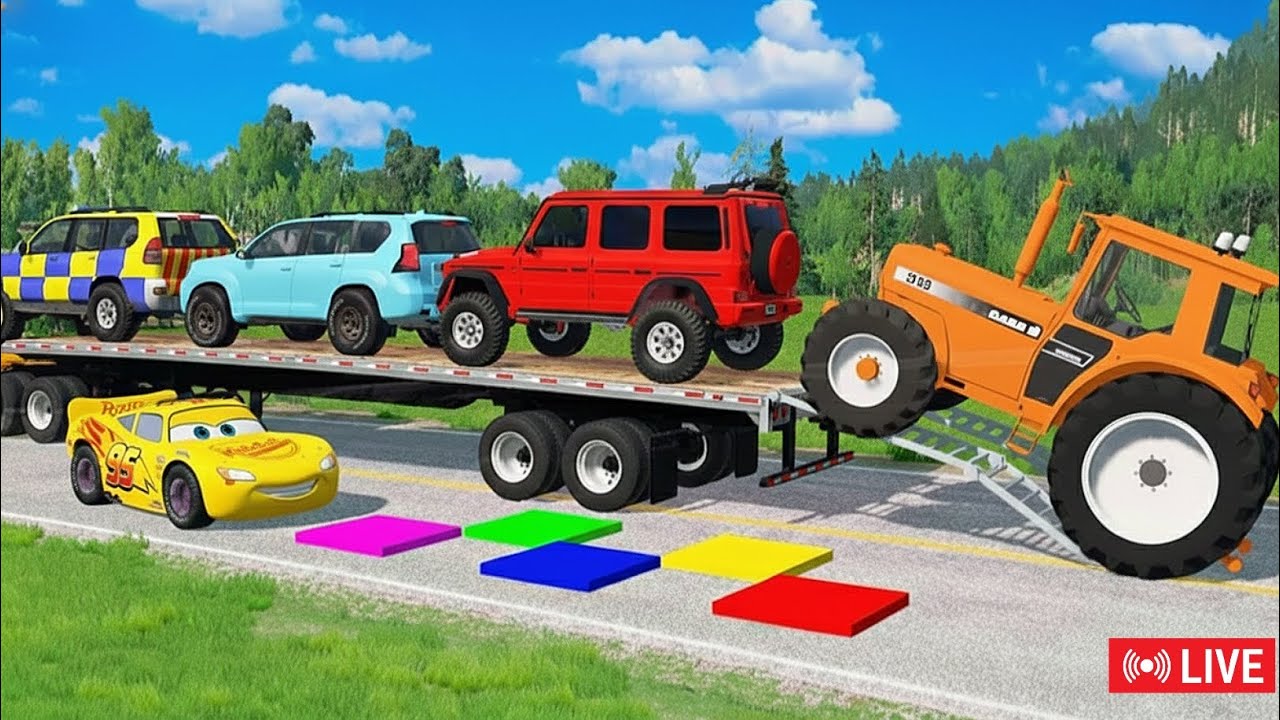 Flatbed Truck McQueen | Transportation with Truck - Pothole vs Car #07 | BeamNG.Drive Gameplay