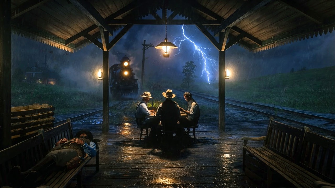 Cozy Train Station Shelter – Arthur Sleeping During a Heavy Thunderstorm | RDR2 ASMR