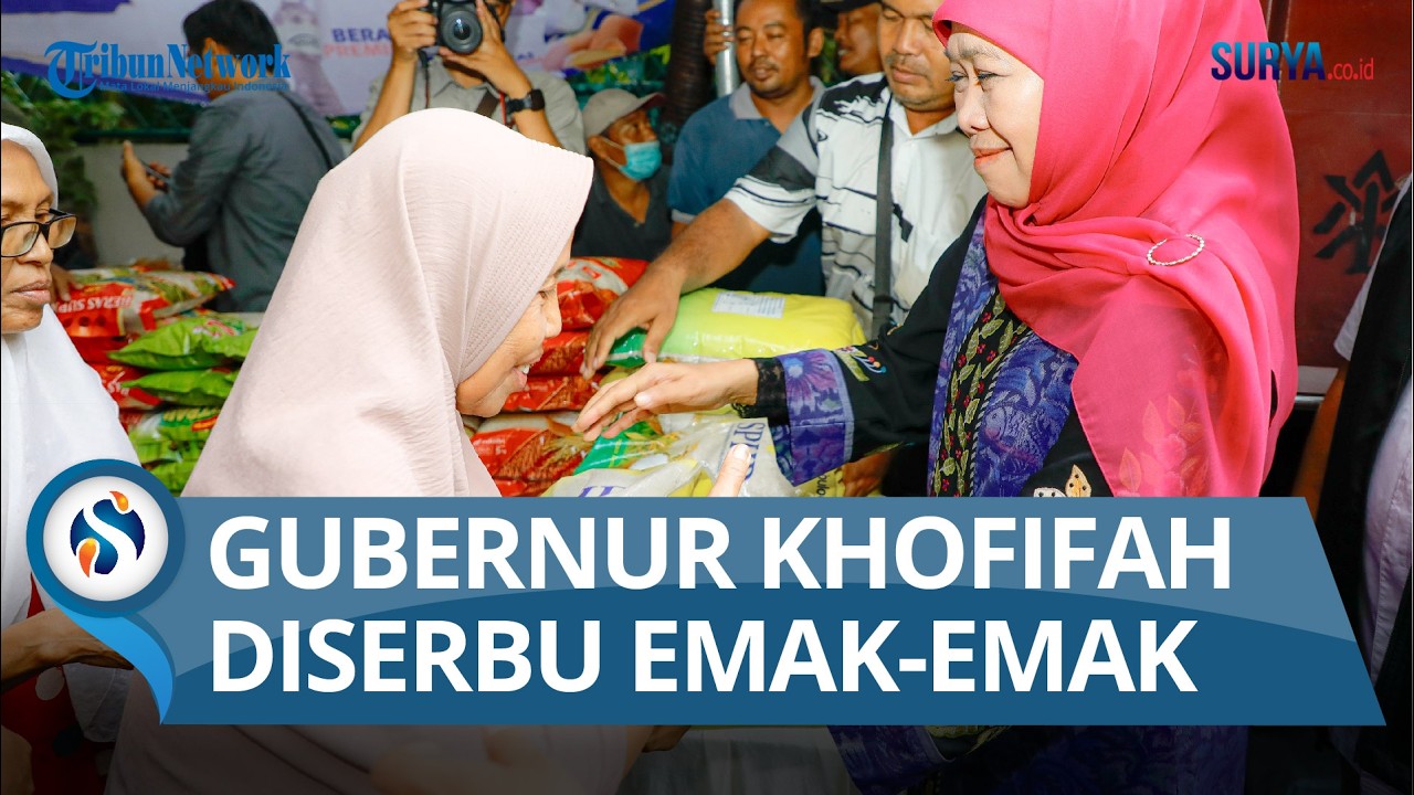 Pasar Murah di Jemur Wonosari Diserbu Emak-Emak, Gubernur Khofifah Bagi telur dan Borong Produk UMKM
