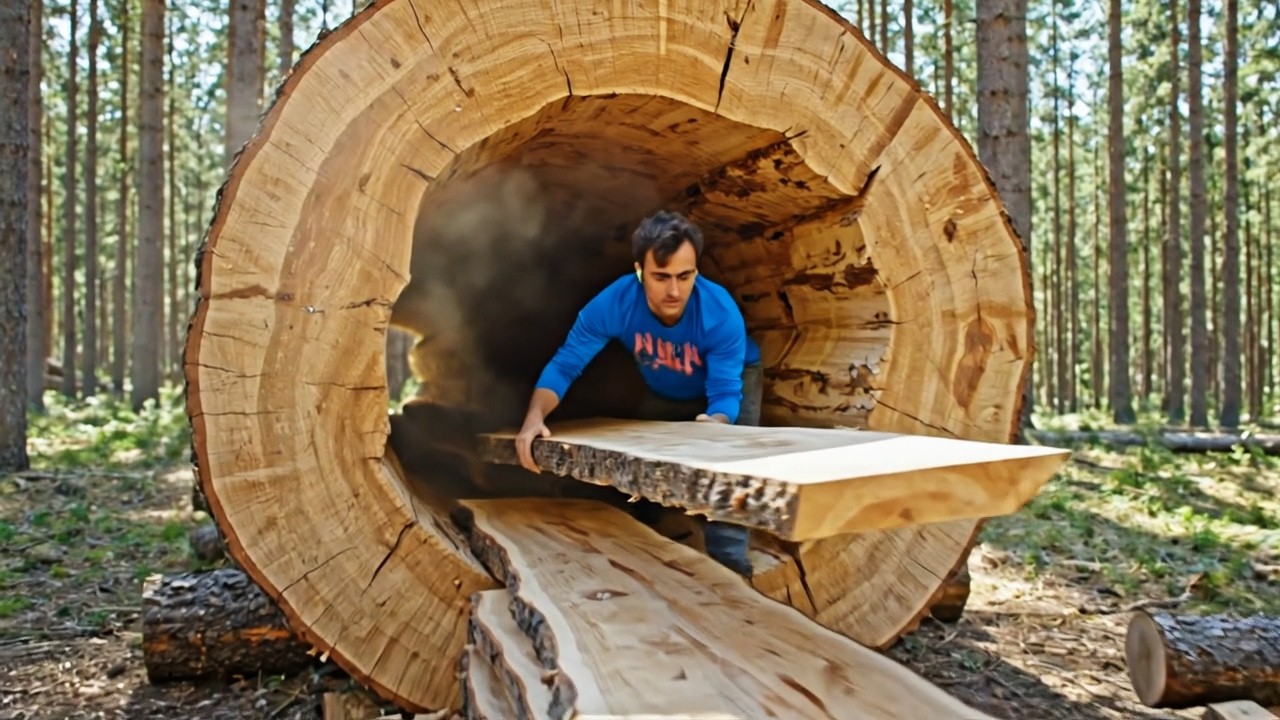 Modern Shelter Inside a Massive Tree Log (Silent Hidden Luxury Room)