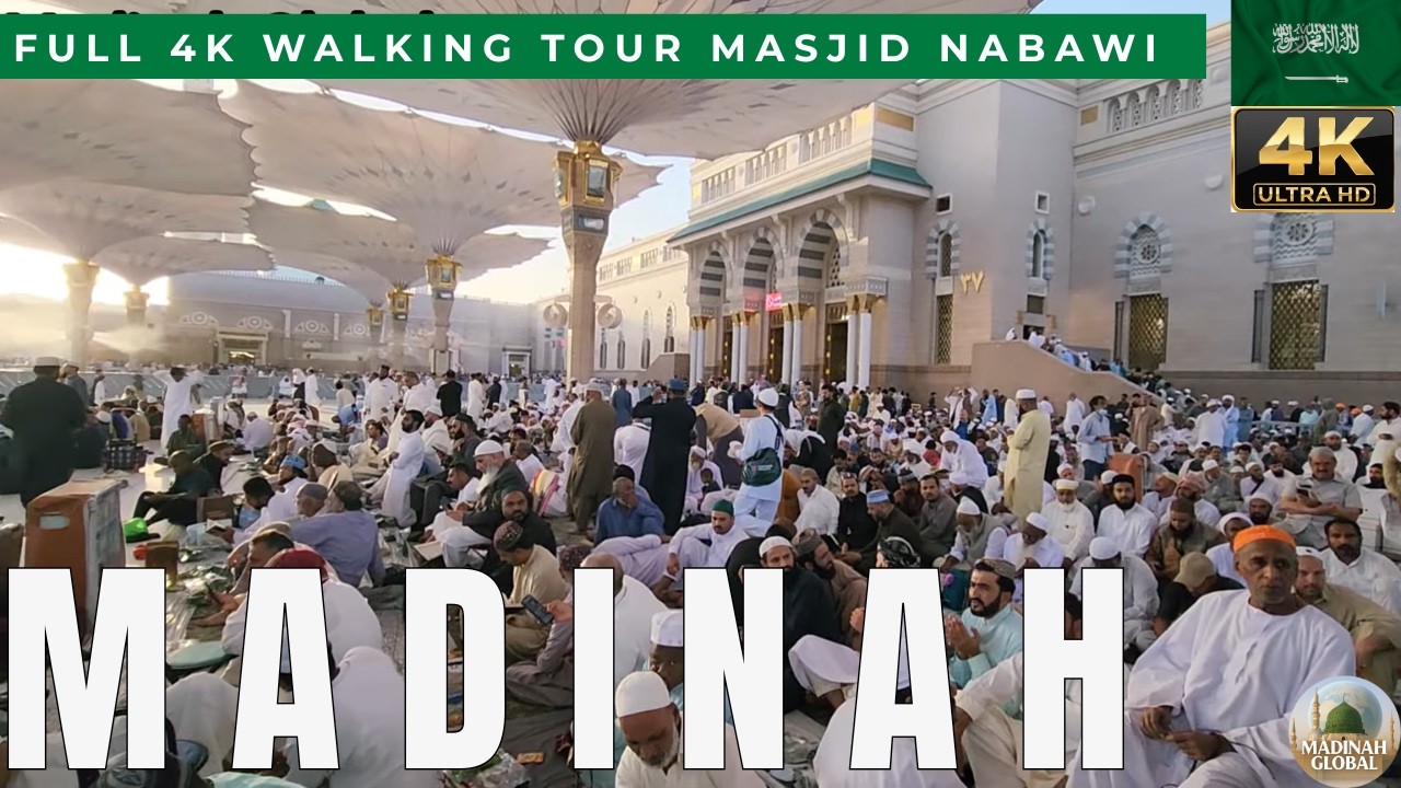 First Ramadan Weekend Inside Masjid Nabawi Roof Walking Tour 4K | Iftar & Adhan (Day 4)