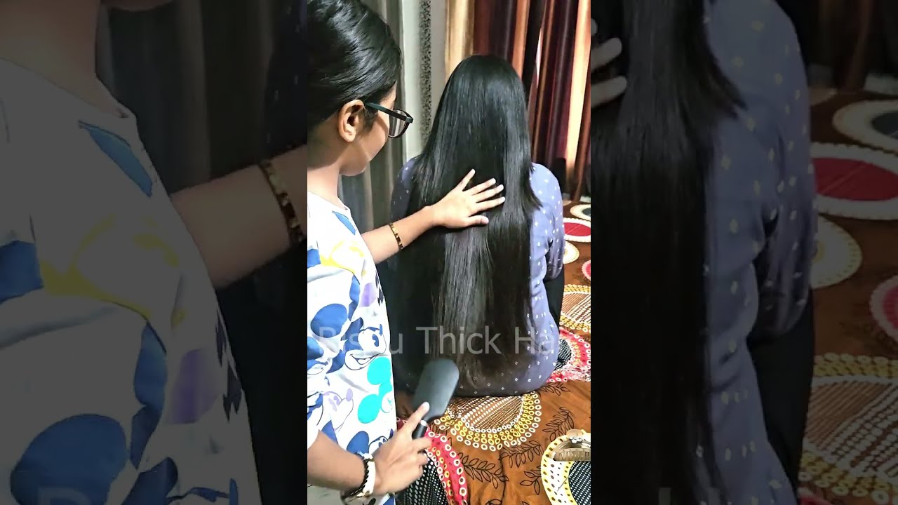 Sister playing & feeling my Long silky Hair 