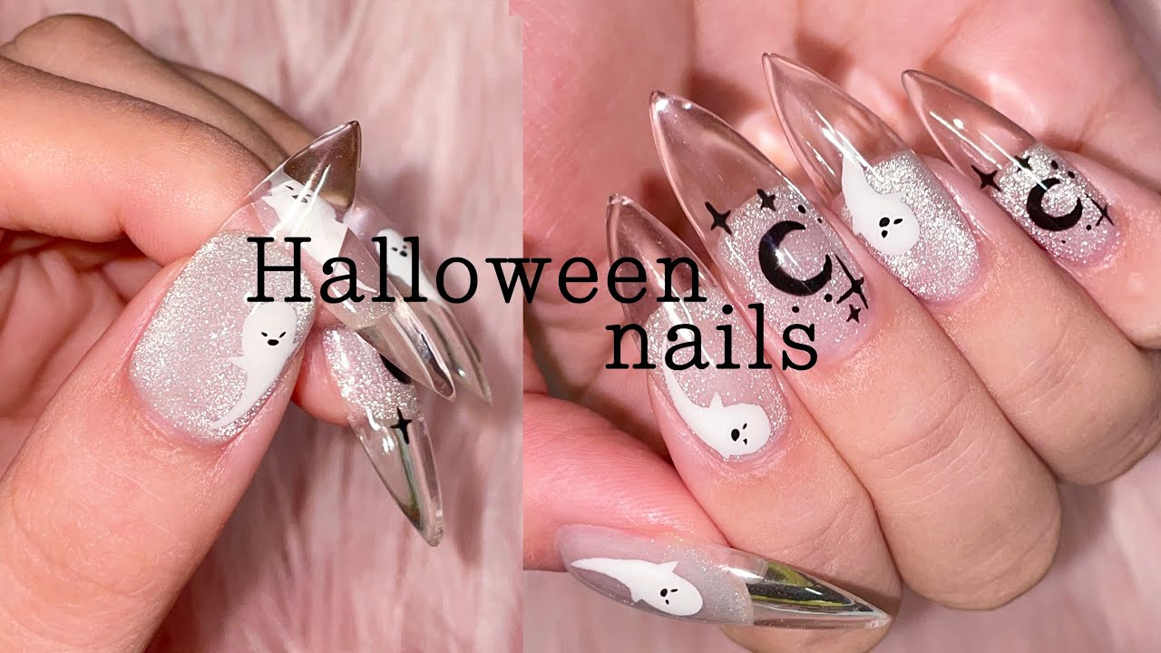 Милые Ногти на Хэллоуин👻 Как сделать прозрачные французские ногти✨ Гелевое наращивание / нейл-арт