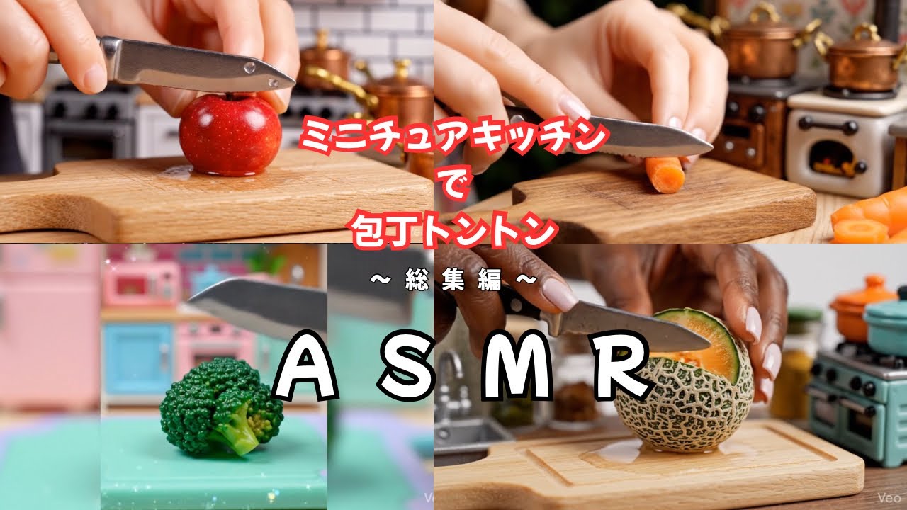 【ASMR】30分耐久ミニチュアキッチンで包丁トントン〜総集編〜｜作業用・睡眠用・勉強用BGM