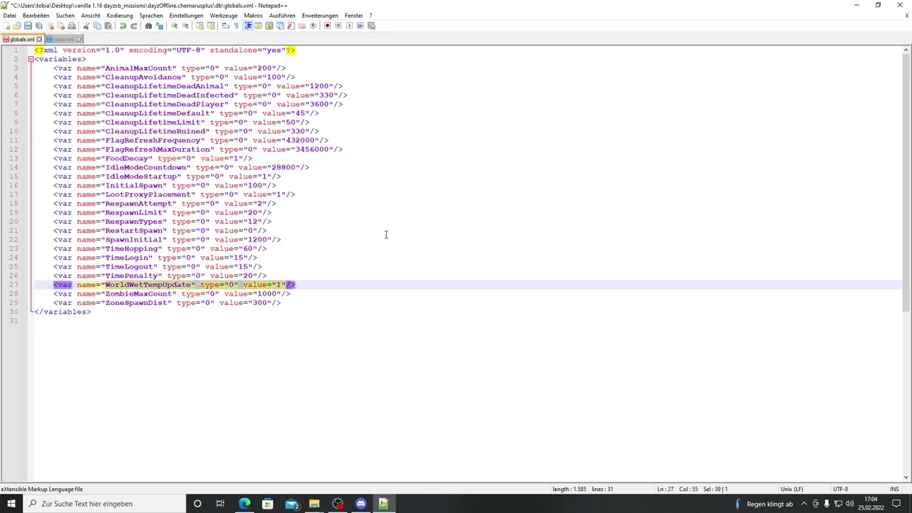 DayZ - Xbox - Ps - Globals.xml