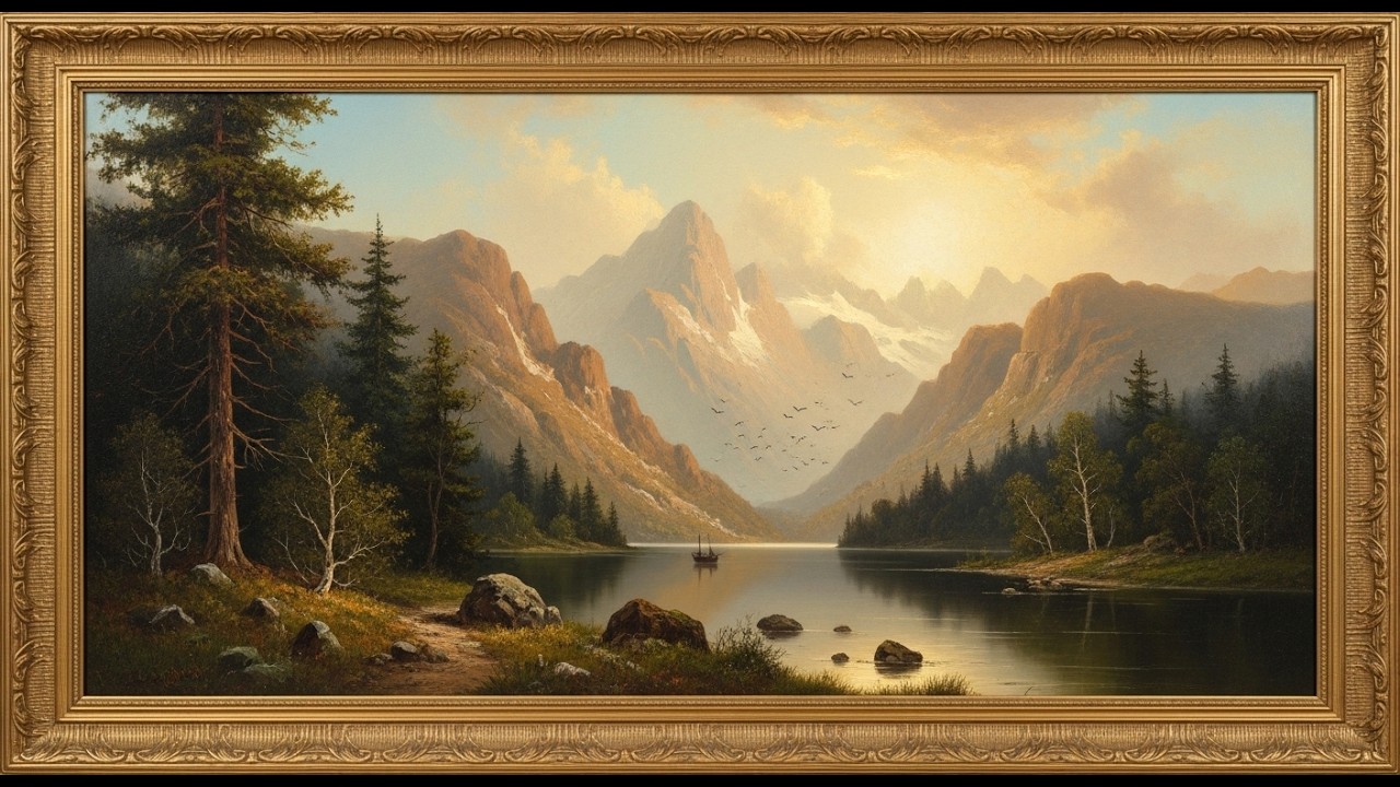 Frame TV Art with Music: Grand Mountain Vista with Pine Forest | Background | Traditional Nature Art